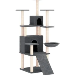 Rascador Para Gatos Con Postes De Sisal Gris Oscuro 154 Cm