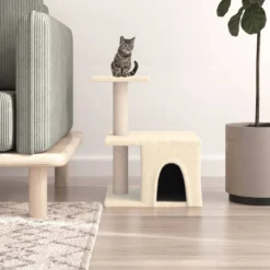 Rascador Para Gatos Con Postes De Sisal Color Crema 48 Cm