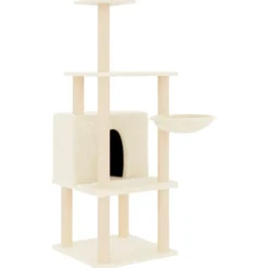 Rascador Para Gatos Con Postes De Sisal Color Crema 132 Cm