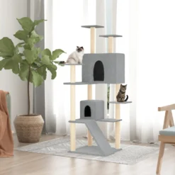 Rascador Para Gatos Con Postes De Sisal Gris Claro 153 Cm