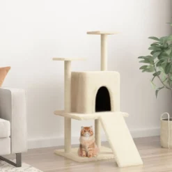Rascador Para Gatos Con Postes De Sisal Color Crema 110 Cm