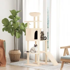 Rascador Para Gatos Con Postes De Sisal Crema 166 Cm