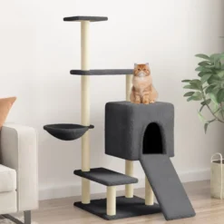 Rascador Para Gatos Con Postes De Sisal Gris Oscuro 130,5 Cm