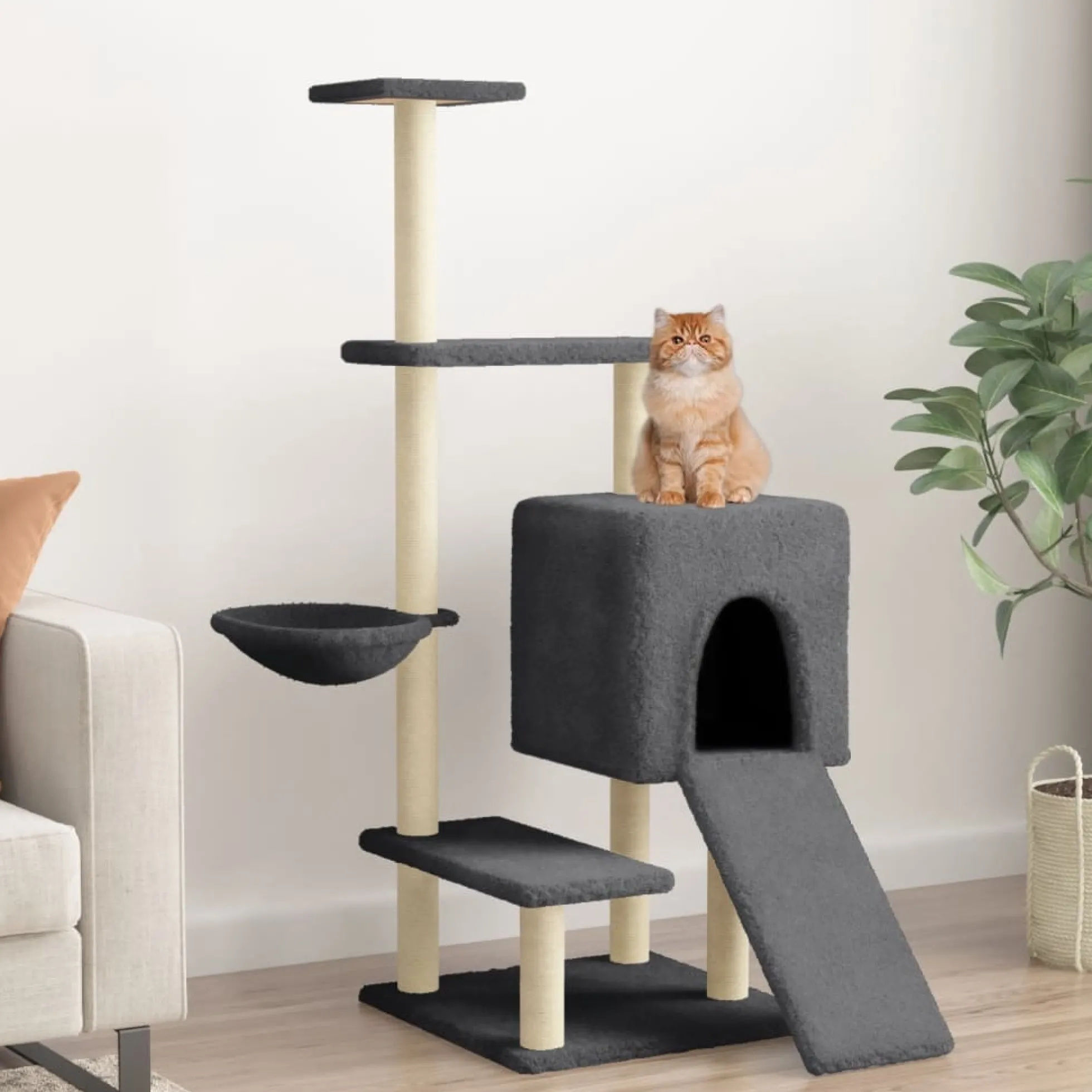 Rascador Para Gatos Con Postes De Sisal Gris Oscuro 130,5 Cm