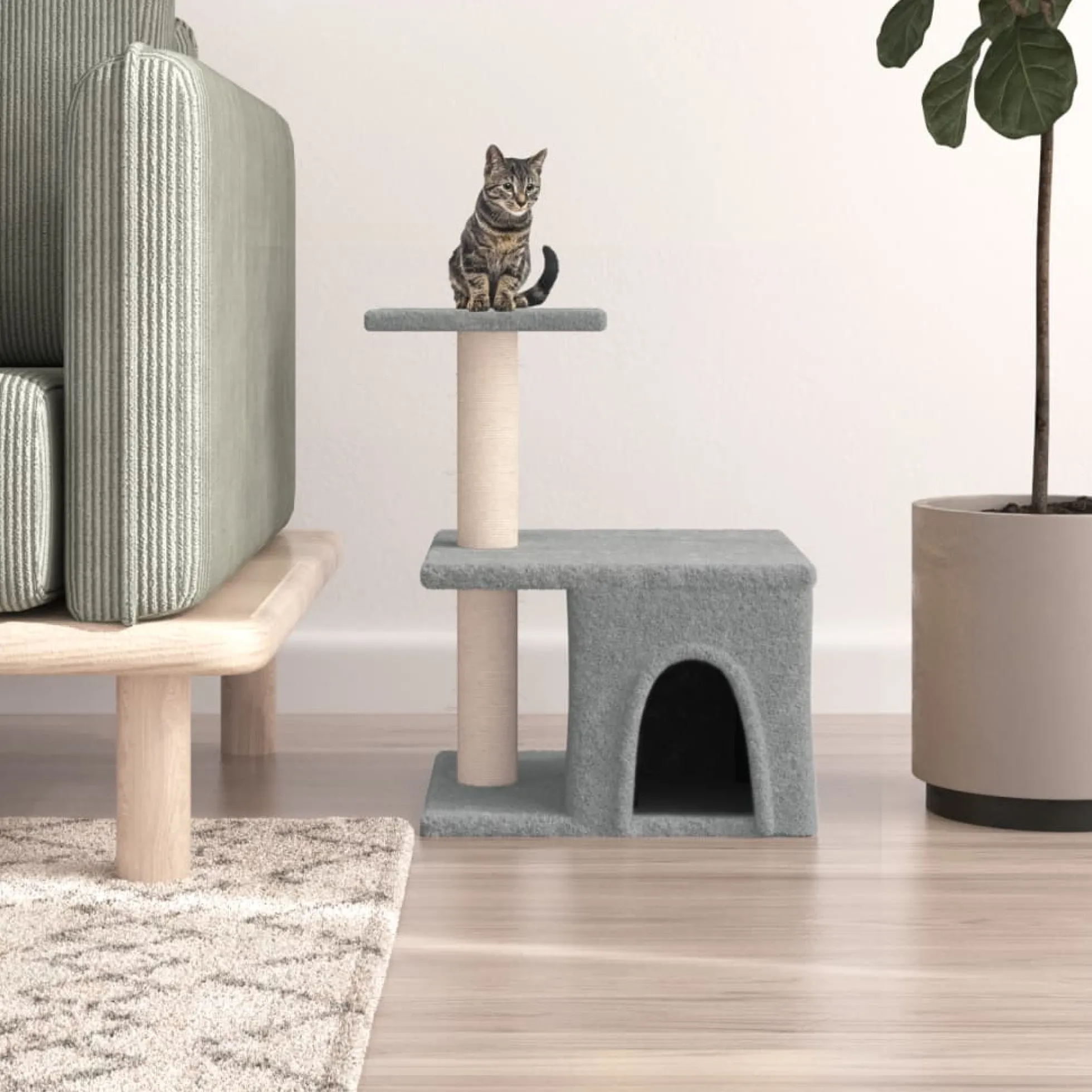 Rascador Para Gatos Con Postes De Sisal Gris Claro 48 Cm