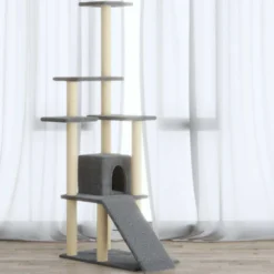 Rascador Para Gatos Con Postes De Sisal Gris Claro 155 Cm