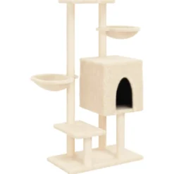 Rascador Para Gatos Con Postes De Sisal Color Crema 117 Cm