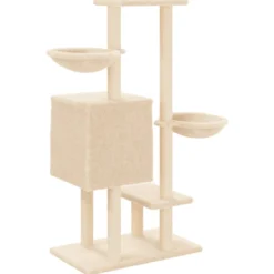 Rascador Para Gatos Con Postes De Sisal Color Crema 117 Cm