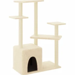 Rascador Para Gatos Con Postes De Sisal Color Crema 107,5 Cm