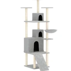 Rascador Para Gatos Con Postes De Sisal Gris Claro 175 Cm