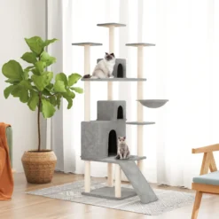 Rascador Para Gatos Con Postes De Sisal Gris Claro 175 Cm
