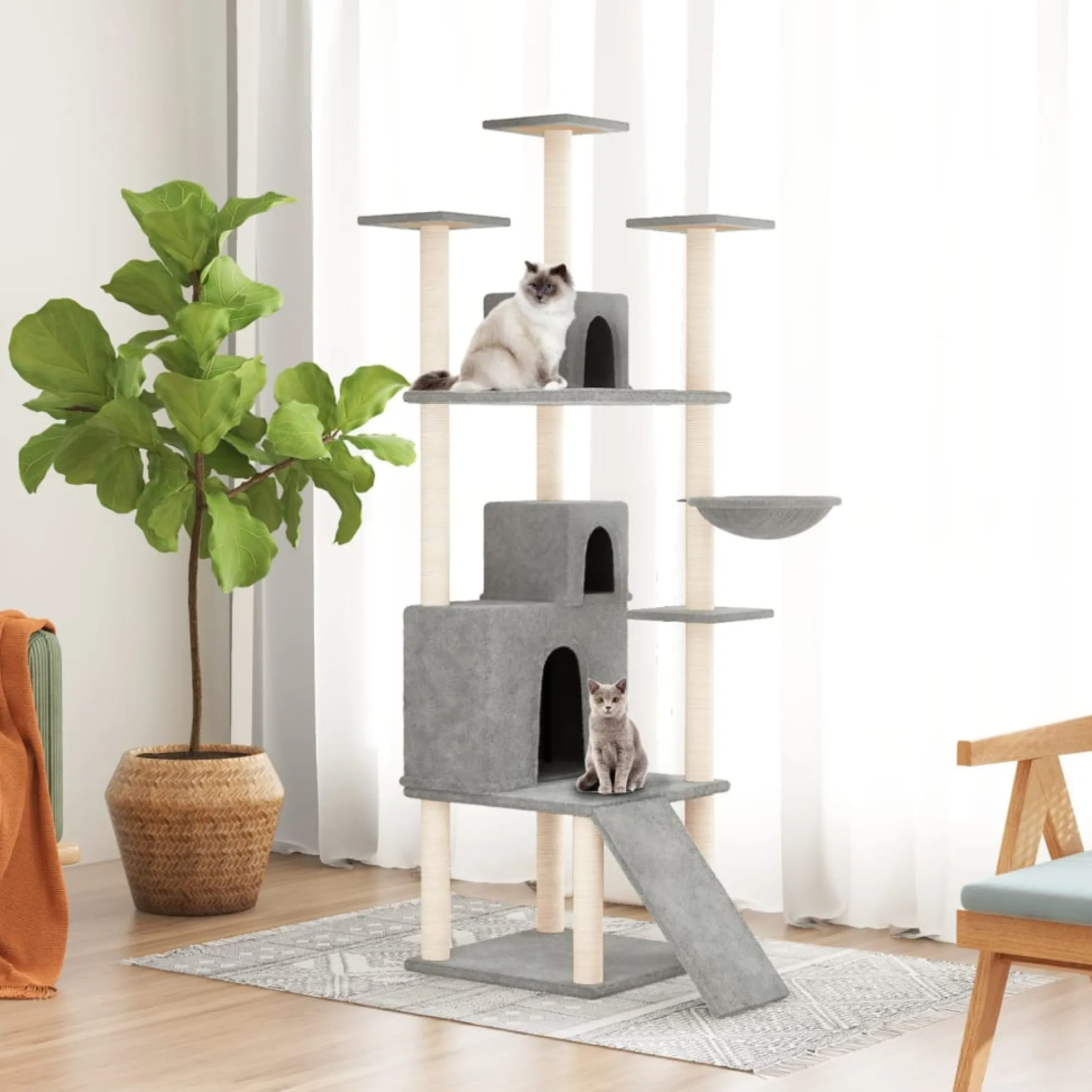 Rascador Para Gatos Con Postes De Sisal Gris Claro 175 Cm