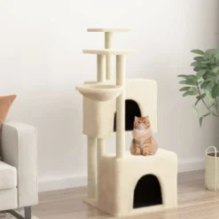 Rascador Para Gatos Con Postes De Sisal Color Crema 122 Cm