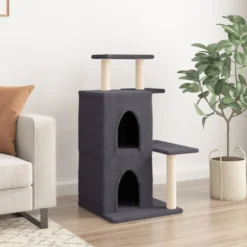Rascador Para Gatos Con Postes De Sisal Gris Oscuro 97 Cm