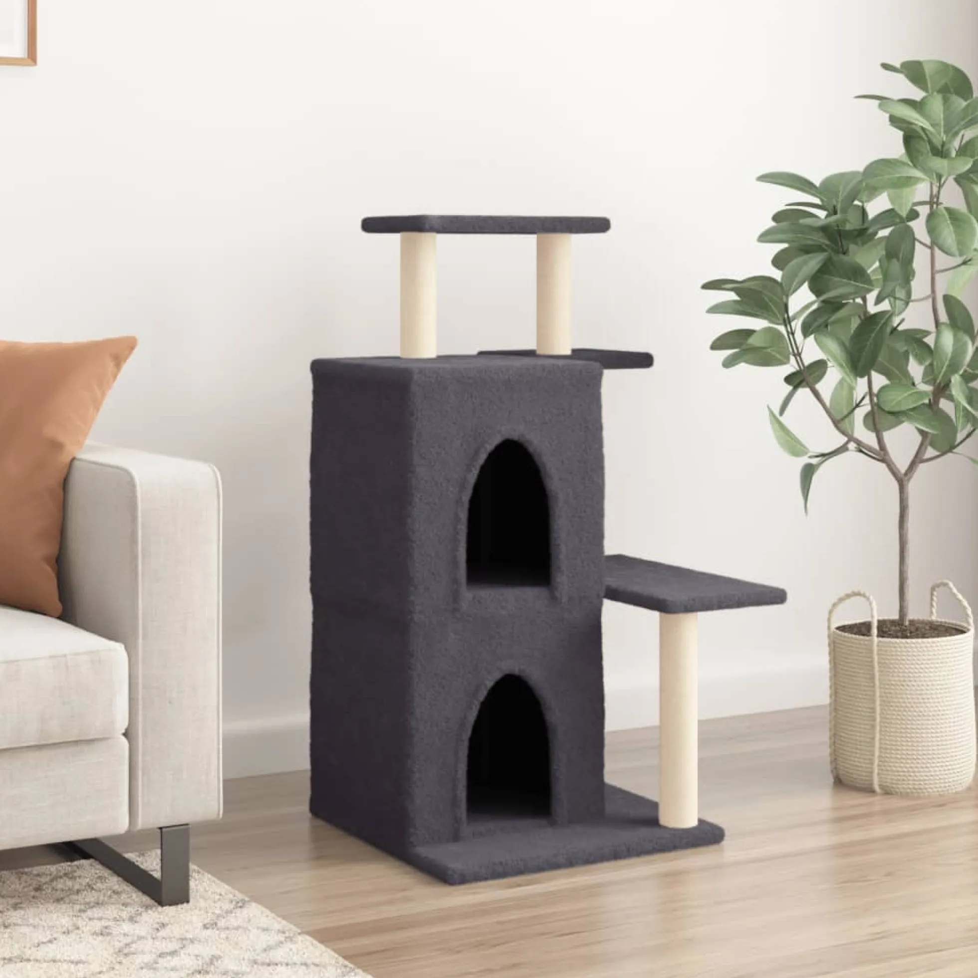 Rascador Para Gatos Con Postes De Sisal Gris Oscuro 97 Cm