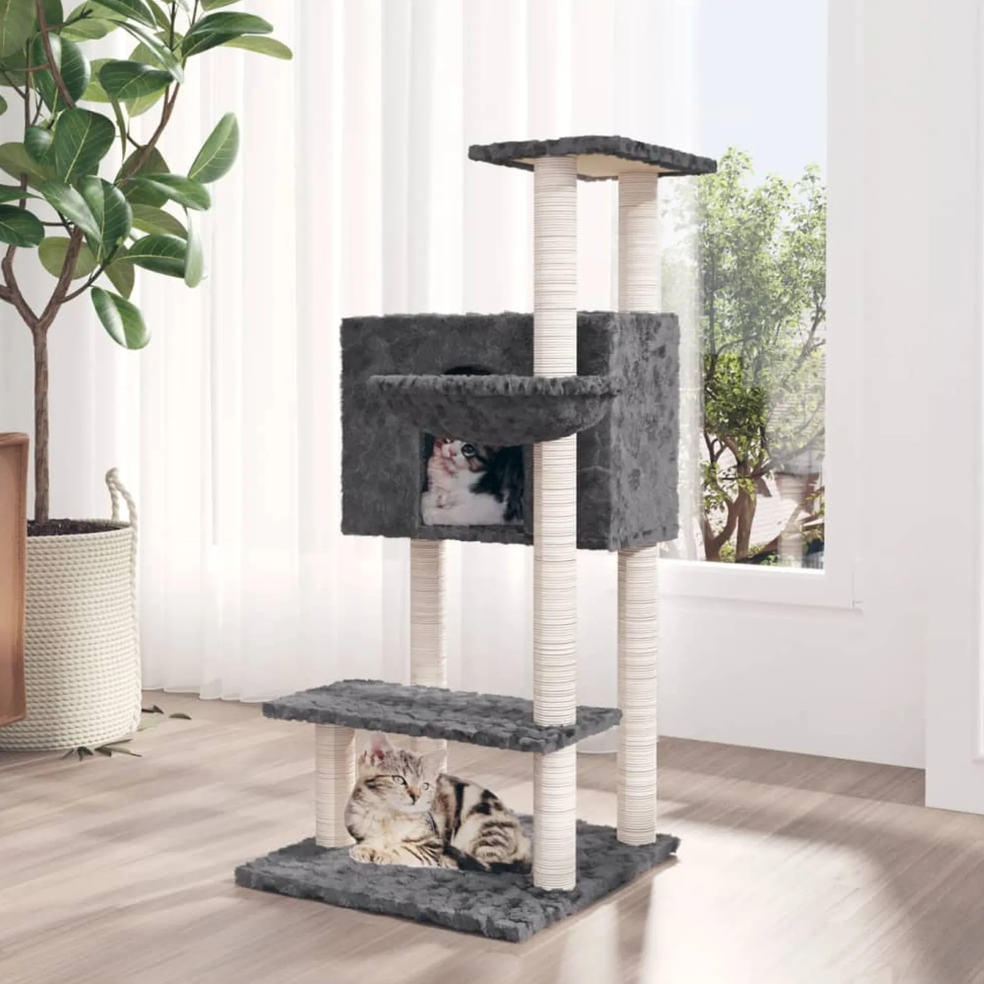 Rascador Para Gatos Con Postes De Sisal Gris Oscuro 108,5 Cm
