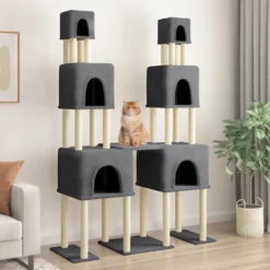 Rascador Para Gatos Con Postes De Sisal Gris Oscuro 199 Cm
