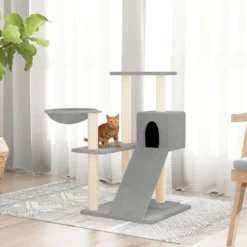 Rascador Para Gatos Con Postes De Sisal Gris Claro 82 Cm