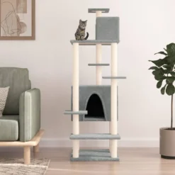 Rascador Para Gatos Con Postes De Sisal Gris Claro 154 Cm