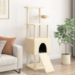 Rascador Para Gatos Con Postes De Sisal Crema 153 Cm