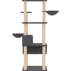 Rascador Para Gatos Con Postes De Sisal Gris Oscuro 141 Cm