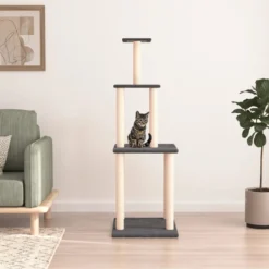 Rascador Para Gatos Con Postes De Sisal Gris Oscuro 149 Cm