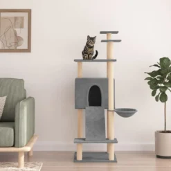 Rascador Para Gatos Con Postes De Sisal Gris Claro 153 Cm