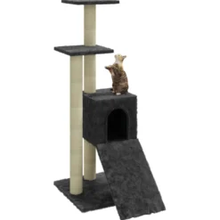 Rascador Para Gatos Con Postes De Sisal Gris Oscuro 92 Cm