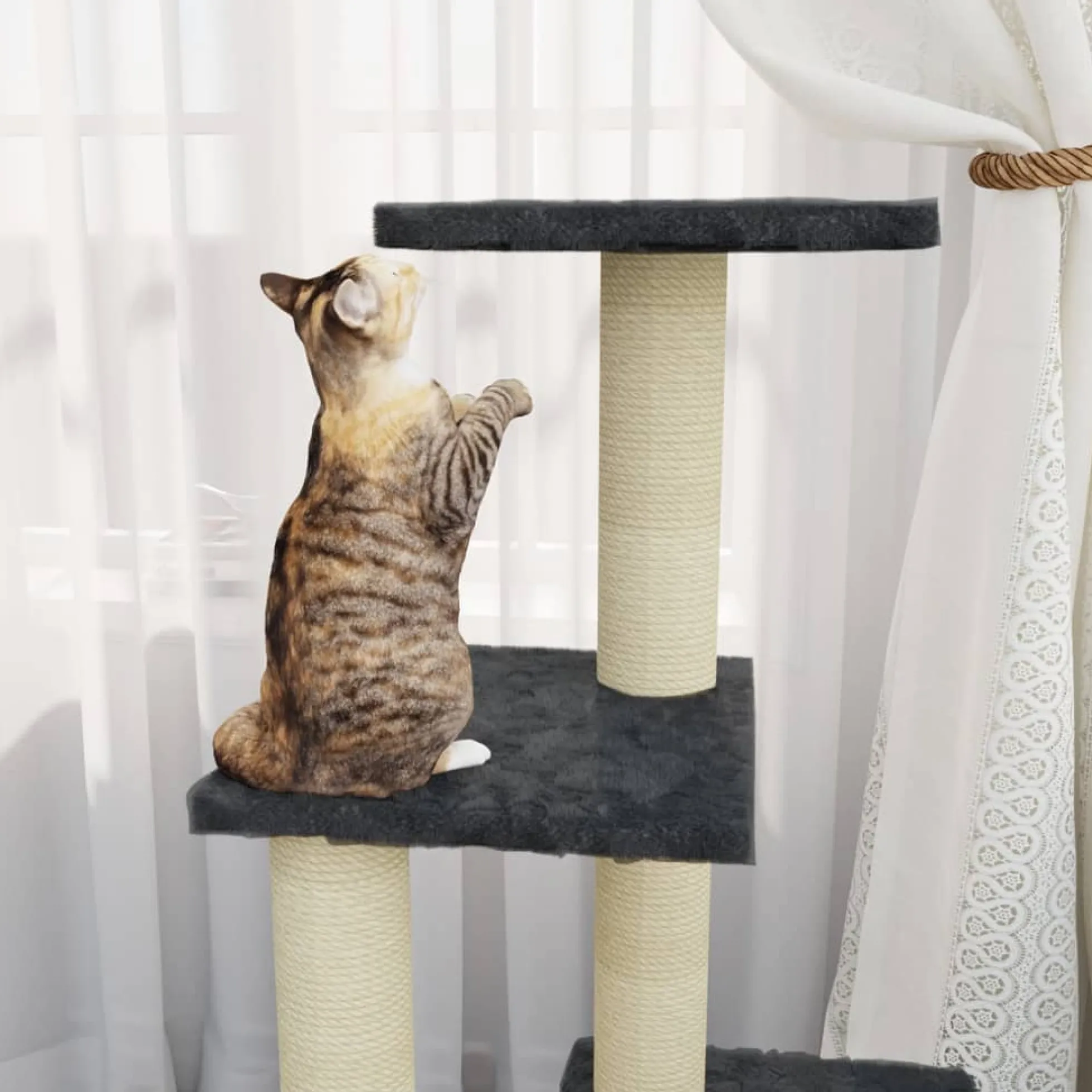 Rascador Para Gatos Con Postes De Sisal Gris Oscuro 92 Cm
