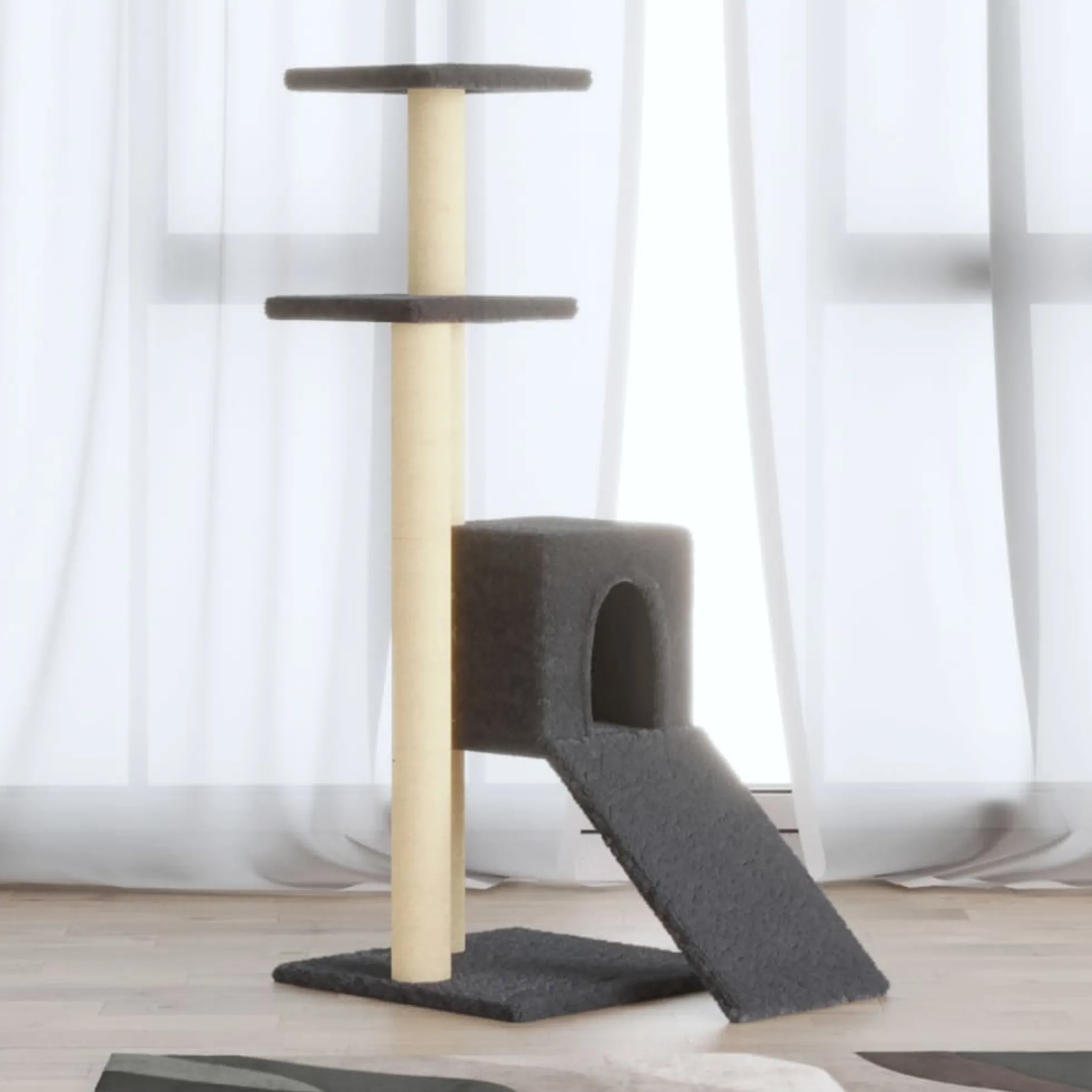 Rascador Para Gatos Con Postes De Sisal Gris Oscuro 92 Cm