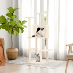 Rascador Para Gatos Con Postes De Sisal Color Crema 144,5 Cm