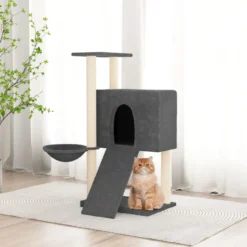 Rascador Para Gatos Con Postes De Sisal Gris Oscuro 96 Cm
