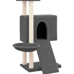 Rascador Para Gatos Con Postes De Sisal Gris Oscuro 96 Cm