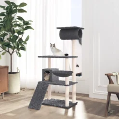 Rascador Para Gatos Con Postes De Sisal Gris Oscuro 131 Cm