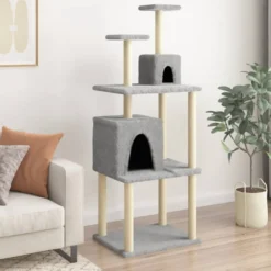 Rascador Para Gatos Con Postes De Sisal Gris Claro 167 Cm