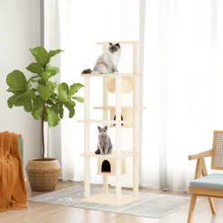 Rascador Para Gatos Con Postes De Sisal Crema 169 Cm