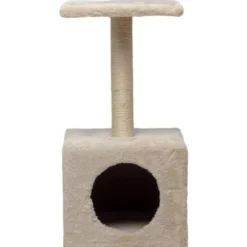 Rascador Para Gato Wuapu Modelo One Con Escondite, Altura 60cm. Base 30x30cm. Color Beige