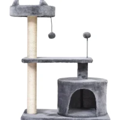 Árbol Rascador Para Gatos Con Cama Plataforma Refugio Poste 60x40x81 Cm Gris