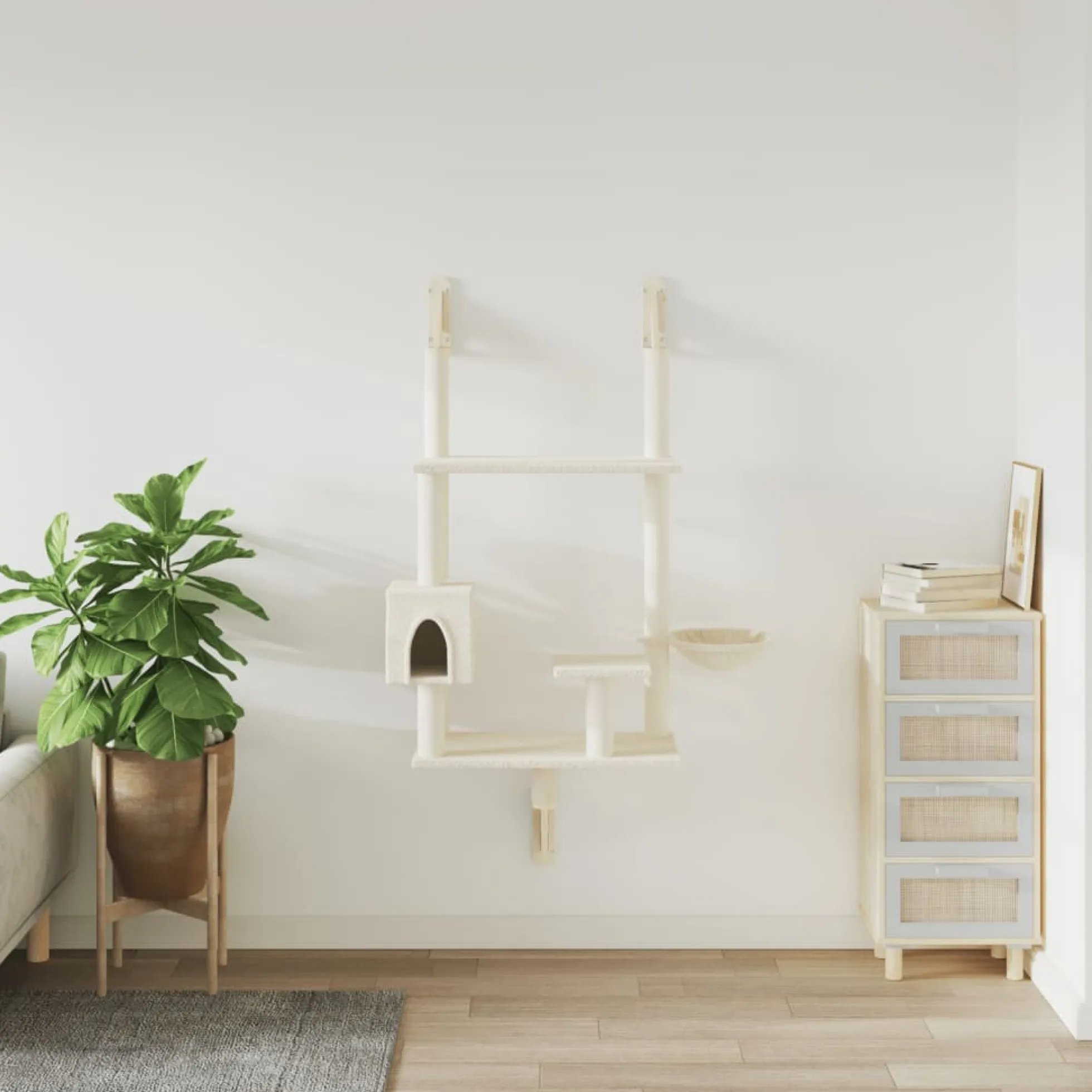 Árbol Rascador Para Gatos De Pared Crema 153 Cm