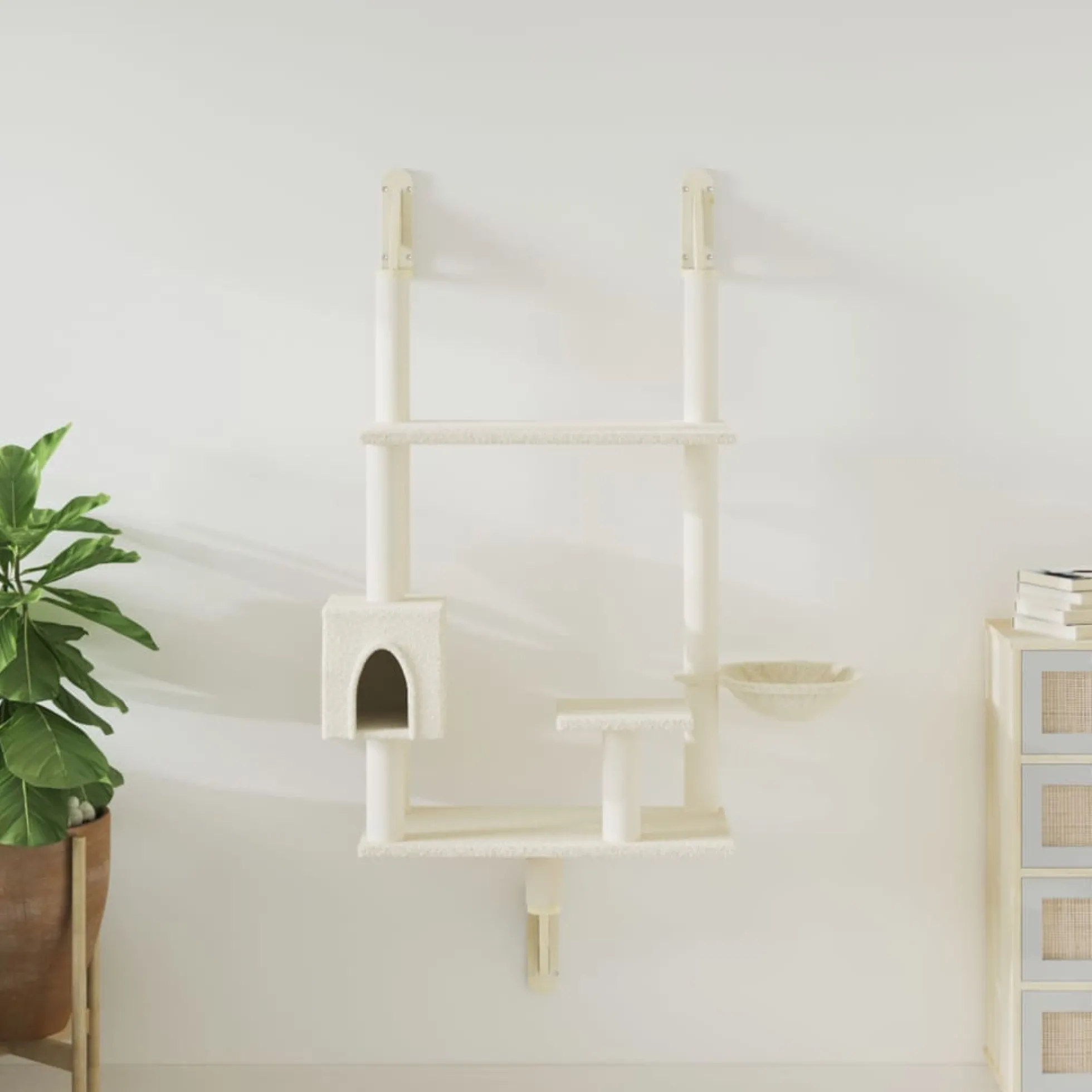 Árbol Rascador Para Gatos De Pared Crema 153 Cm