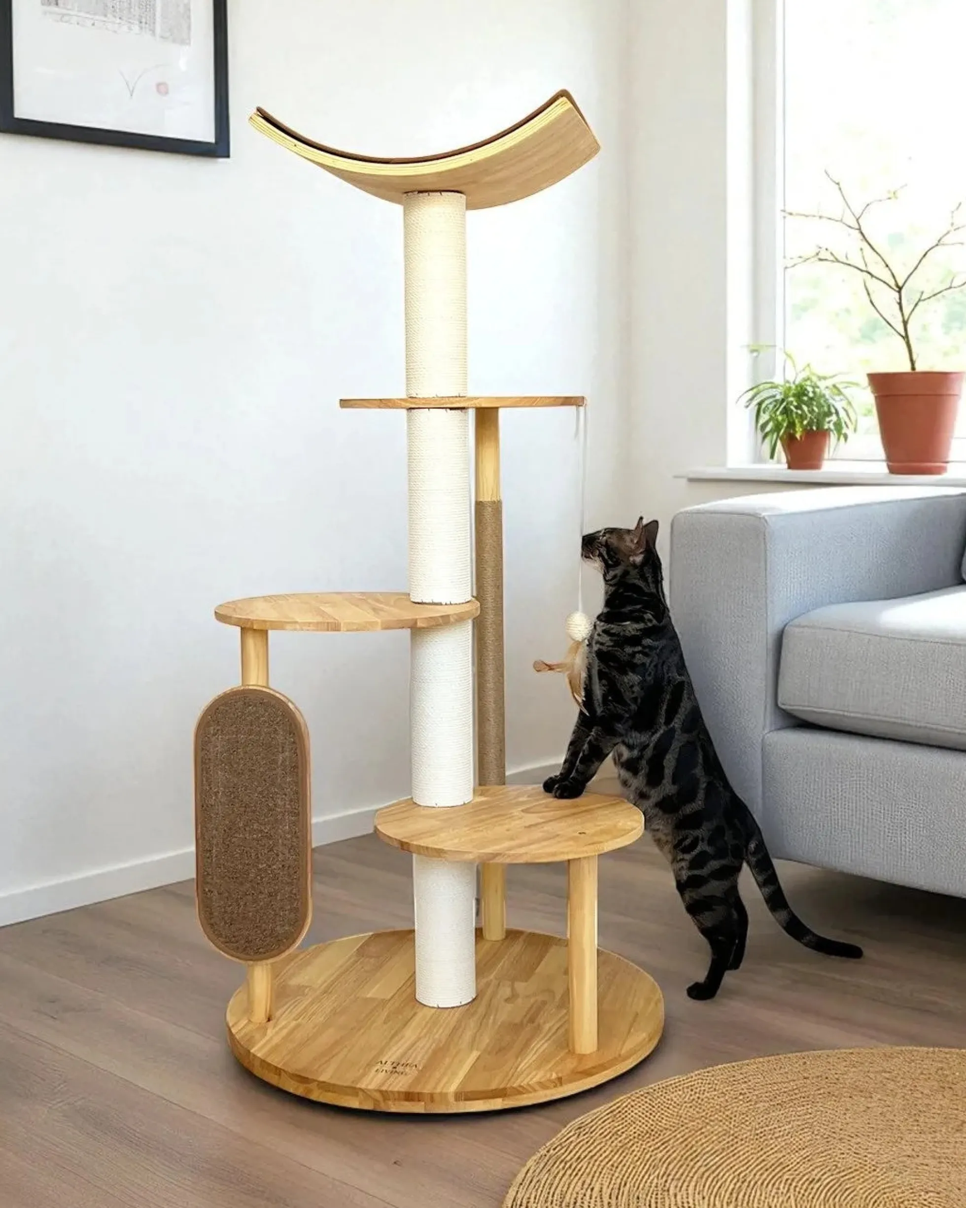 Árbol Rascador Para Gatos Gaviota, 3 En 1 Con Cama Y Zona De Escalada Althea Living 140x76x76cm