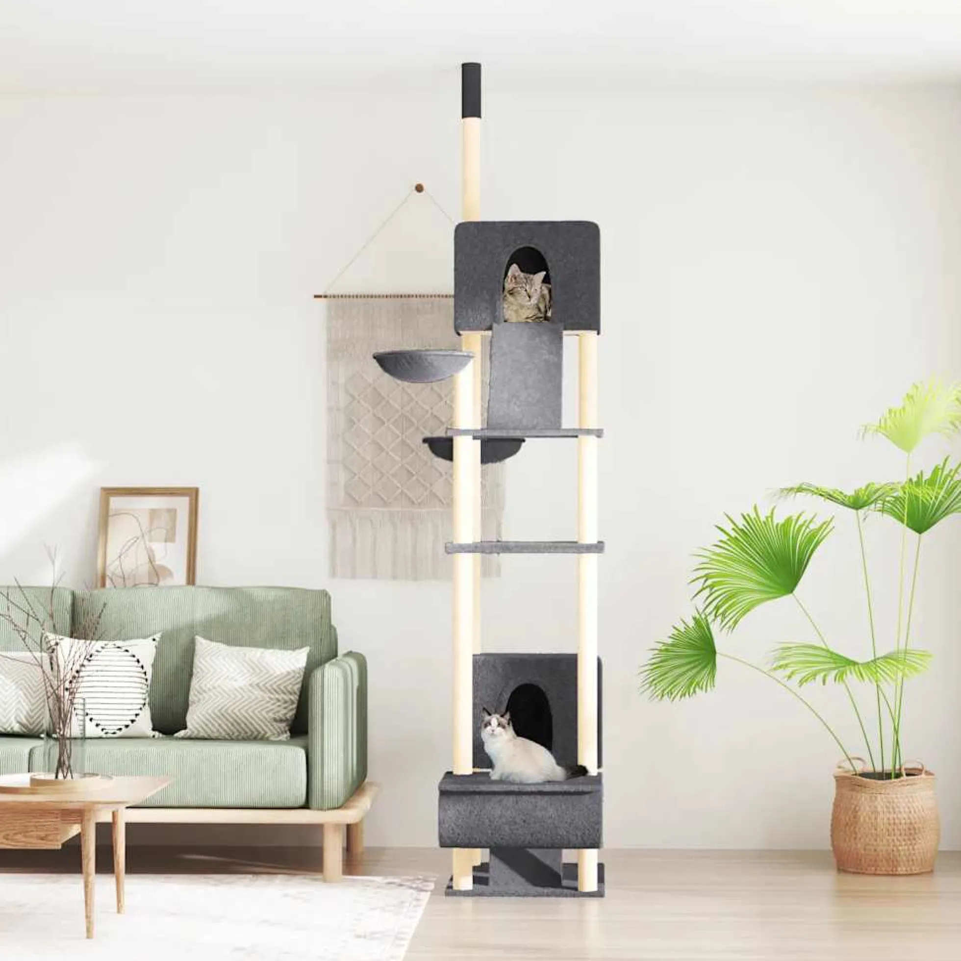 Árbol Rascador Para Gatos Suelo A Techo Gris Oscuro 277-303 Cm