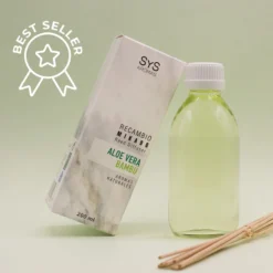 Recambio Mikado Aloe Vera-Bambú Mármol SYS Aromas 200 ml | Con Palos | Aroma Fresco y Herbal | Relajante