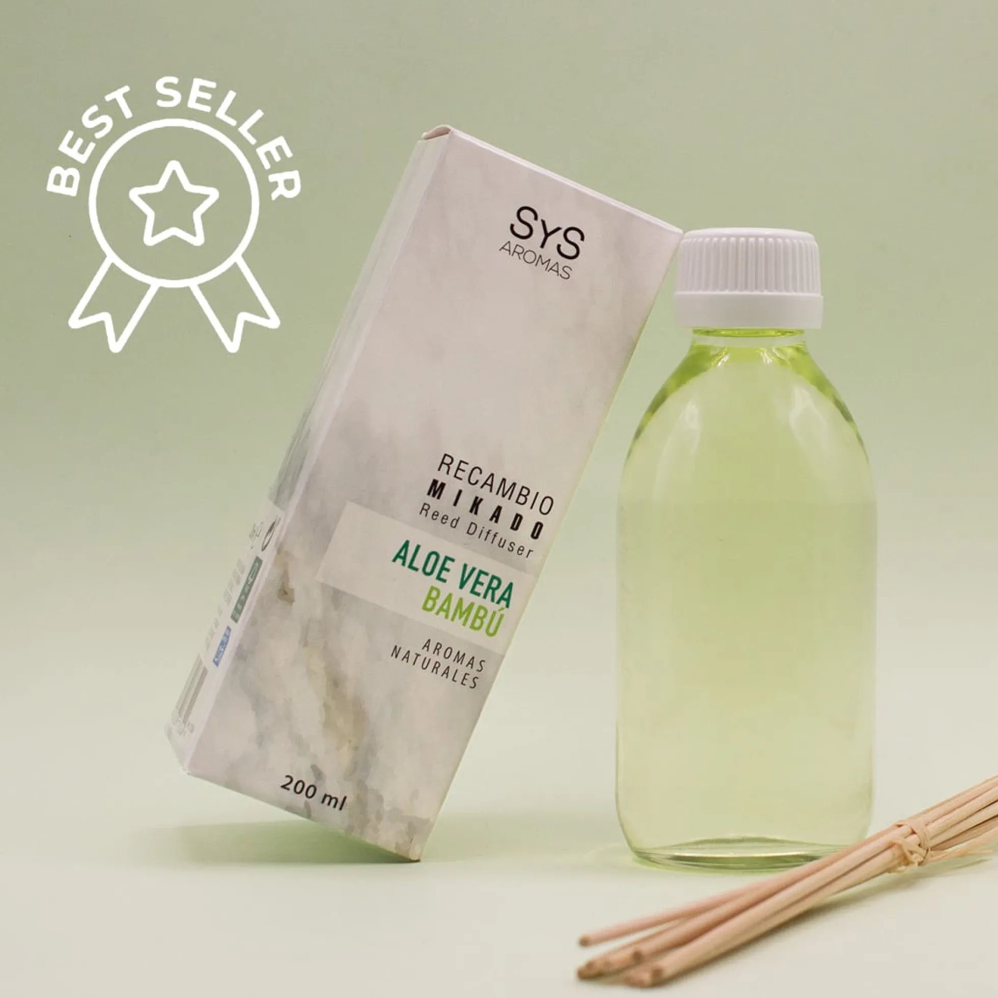 Recambio Mikado Aloe Vera-Bambú Mármol SYS Aromas 200 ml | Con Palos | Aroma Fresco y Herbal | Relajante