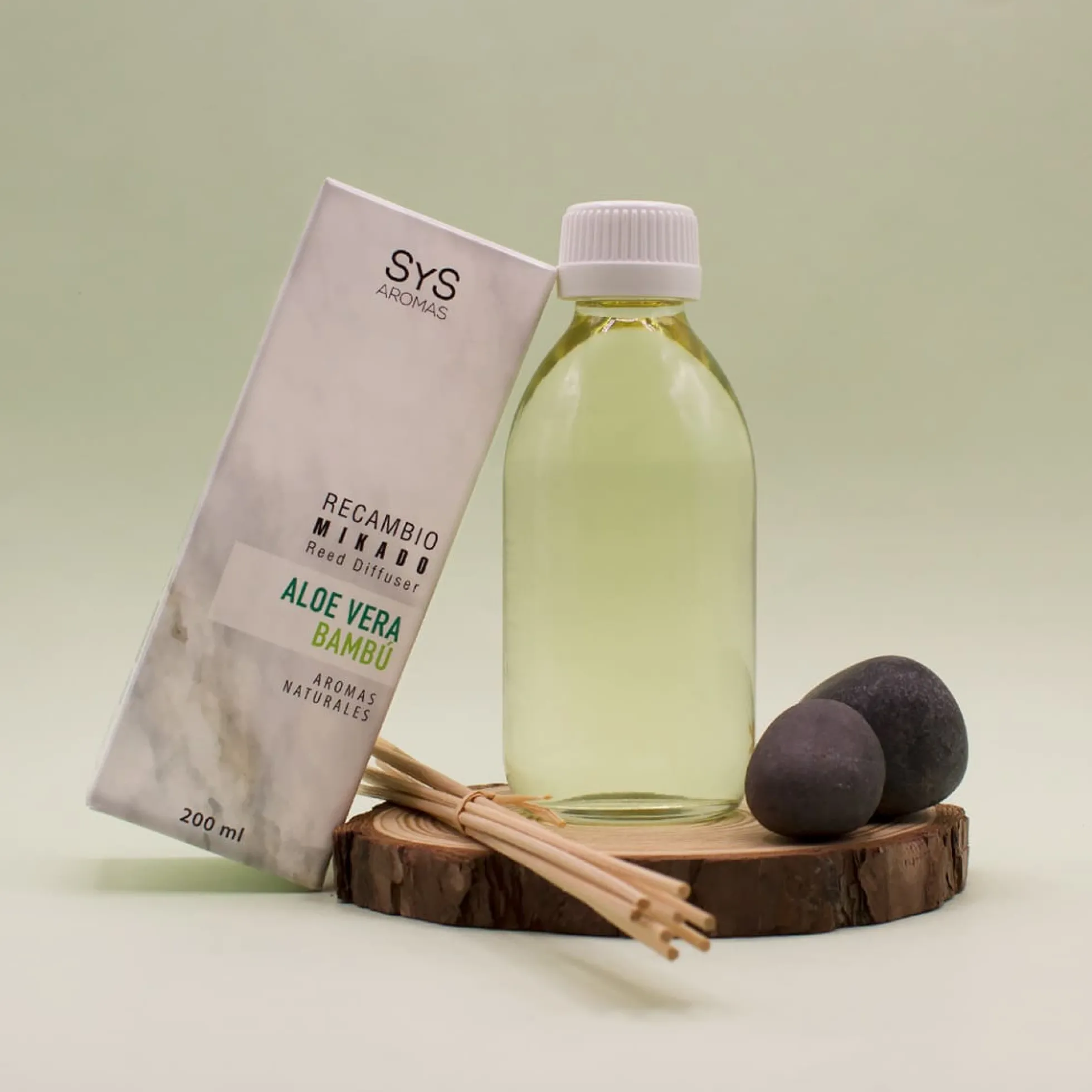Recambio Mikado Aloe Vera-Bambú Mármol SYS Aromas 200 ml | Con Palos | Aroma Fresco y Herbal | Relajante