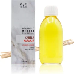Recambio Mikado Canela-Naranja Mármol SYS Aromas 200 ml | Con Palos | Aroma Cítrico y Especiado | Revitalizante