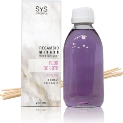 Recambio Mikado Flor de Loto Mármol SYS Aromas 200 ml | Con Palos | Aroma Floral y Oriental | Calmante
