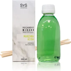 Recambio Mikado Manzana Ácida Mármol SYS Aromas 200 ml | Con Palos | Aroma Afrutado y Ácido | Refrescante