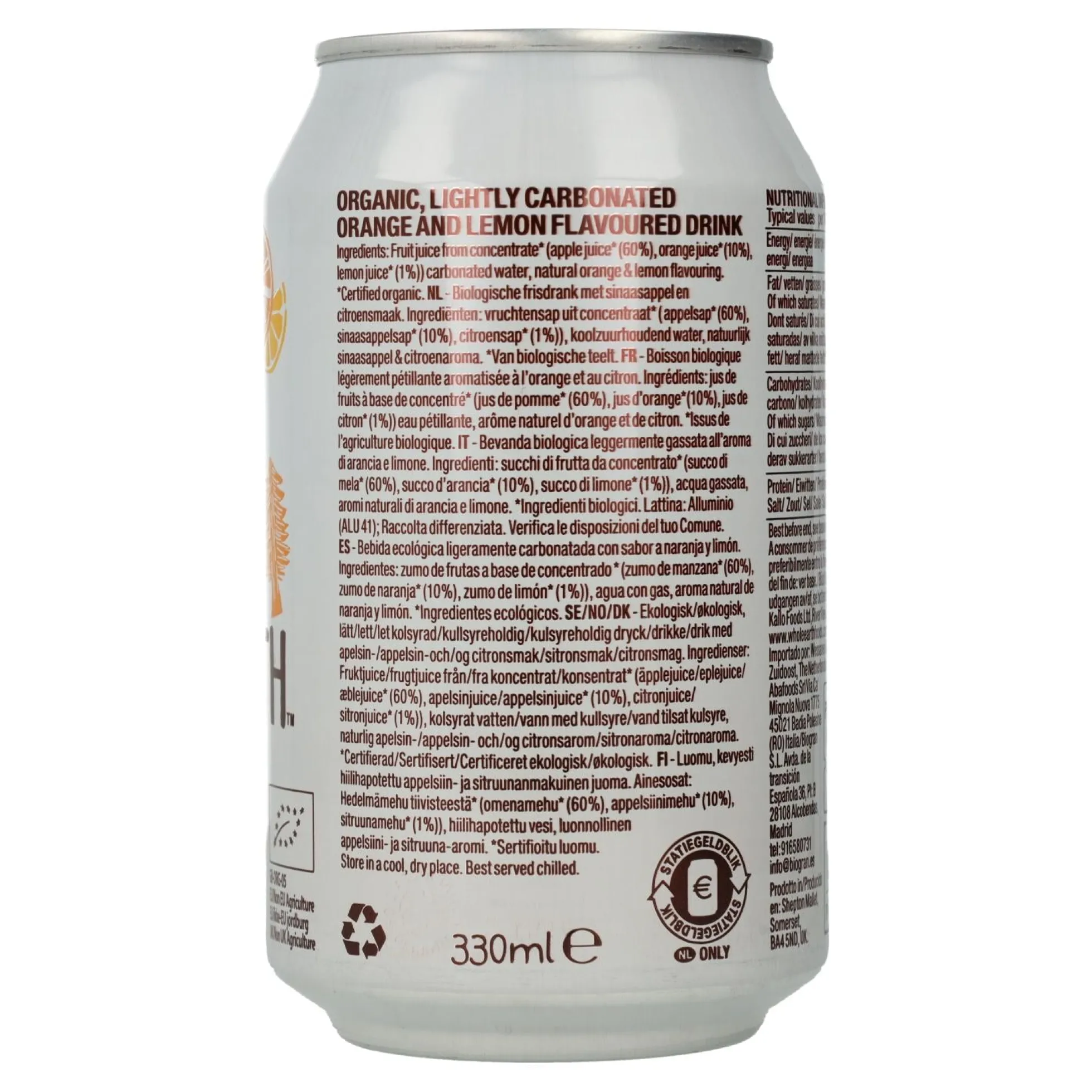 Refresco Bio Naranja y Limón Whole Earth 330 ml