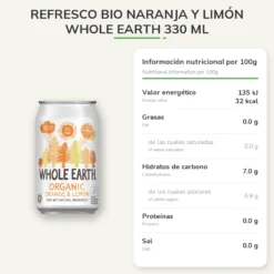 Refresco Bio Naranja y Limón Whole Earth 330 ml